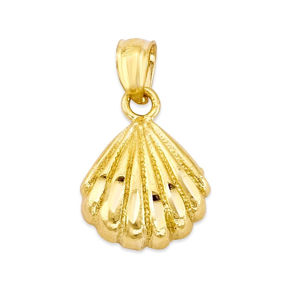 Solid 10k Gold Shell Pendant - Beach Jewelry Gifts for Women